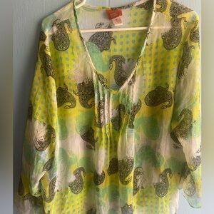 hearts of palm Yellow and Mint Green Paisley V-Neck Tunic